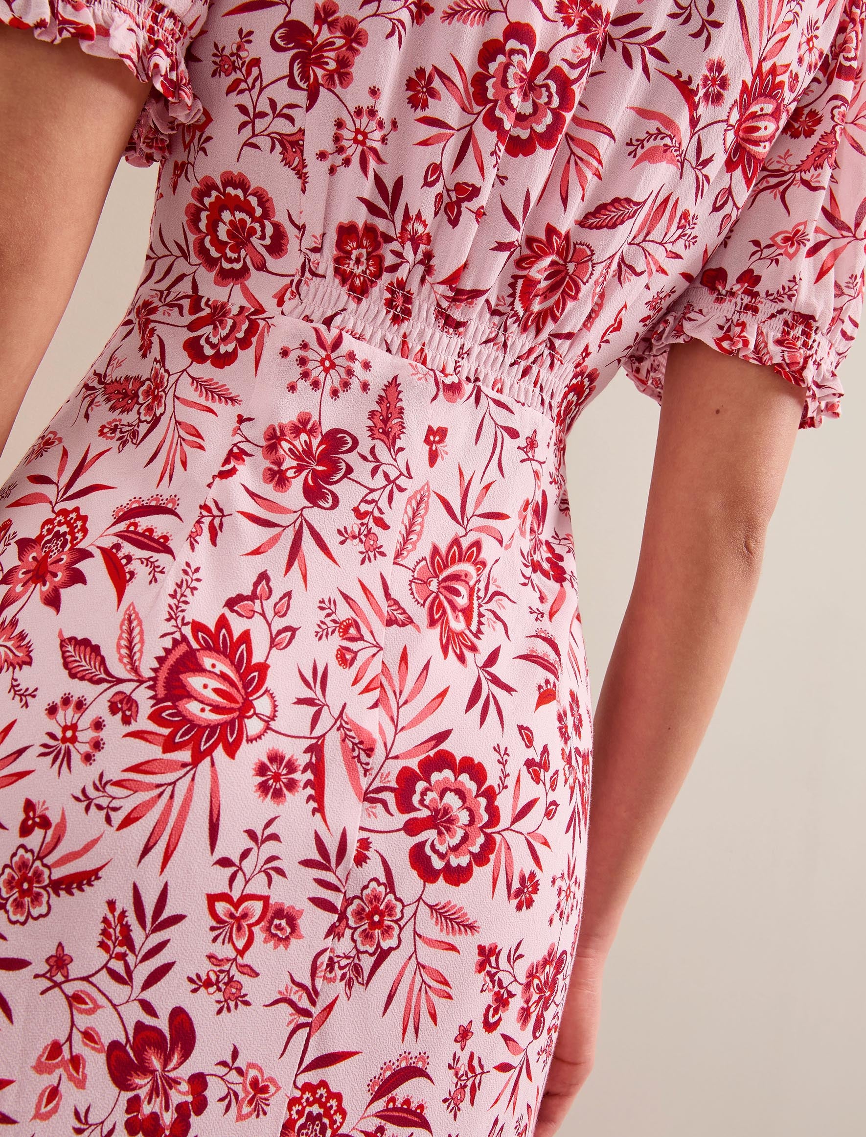 Irina Cotton Blend Midi Dress - Pink Palm Floral Print - Image 8