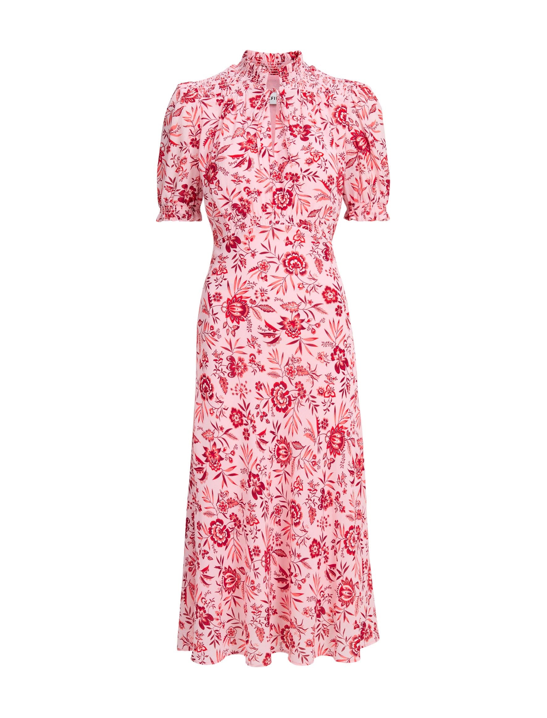 Irina Cotton Blend Midi Dress - Pink Palm Floral Print - Image 11
