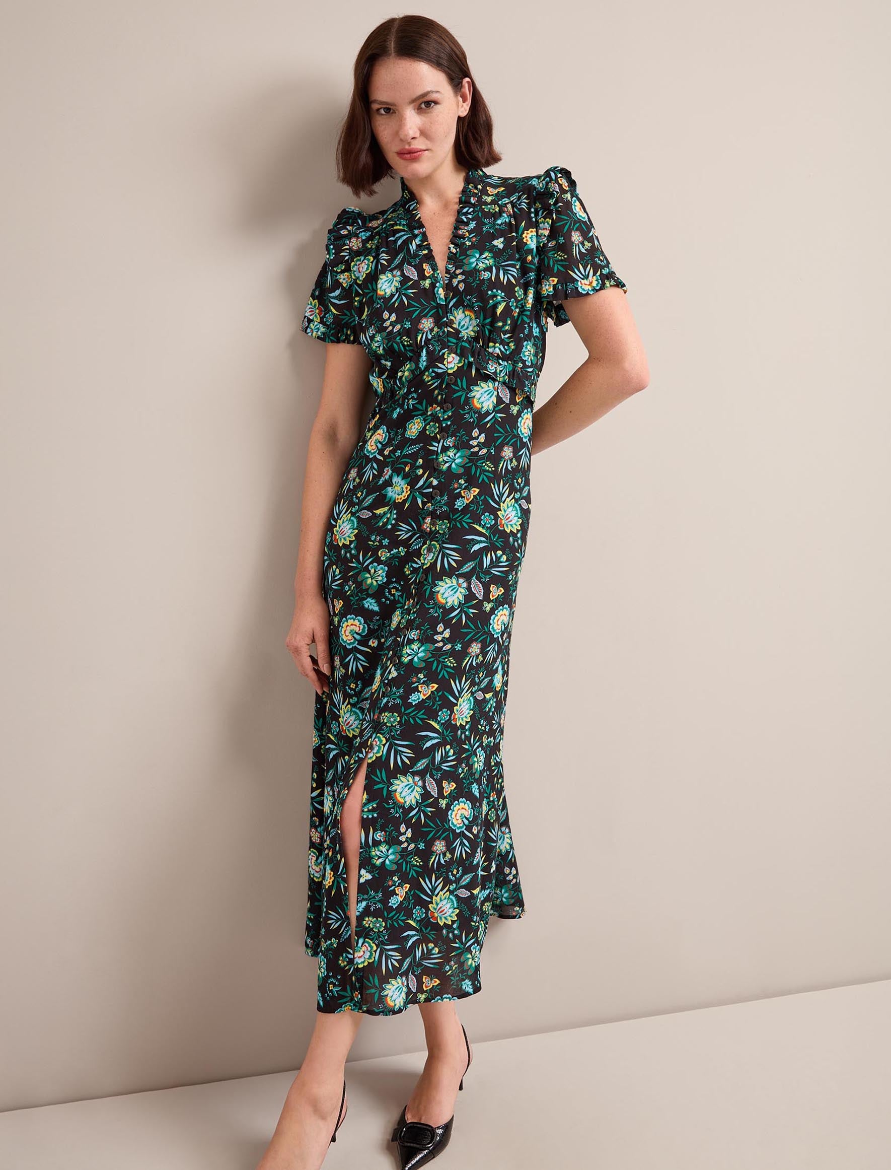 Liliana Cotton Blend Maxi Dress - Black Palm Floral Print - Image 5