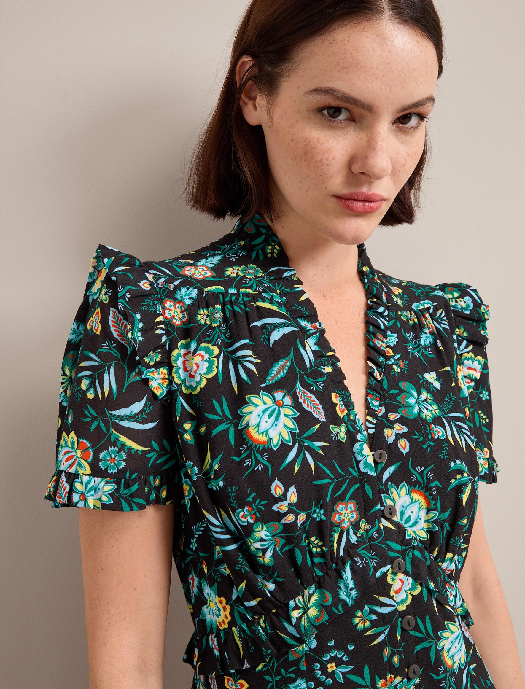 Liliana Cotton Blend Maxi Dress - Black Palm Floral Print - Image 2