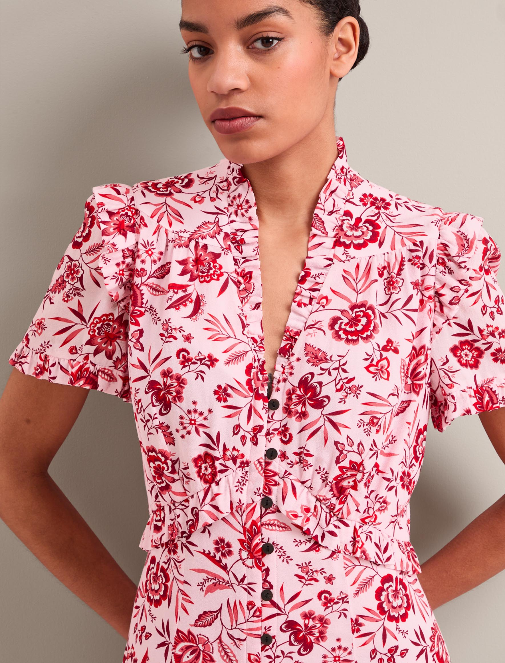 Liliana Cotton Blend Maxi Dress - Pink Palm Floral Print - Image 4