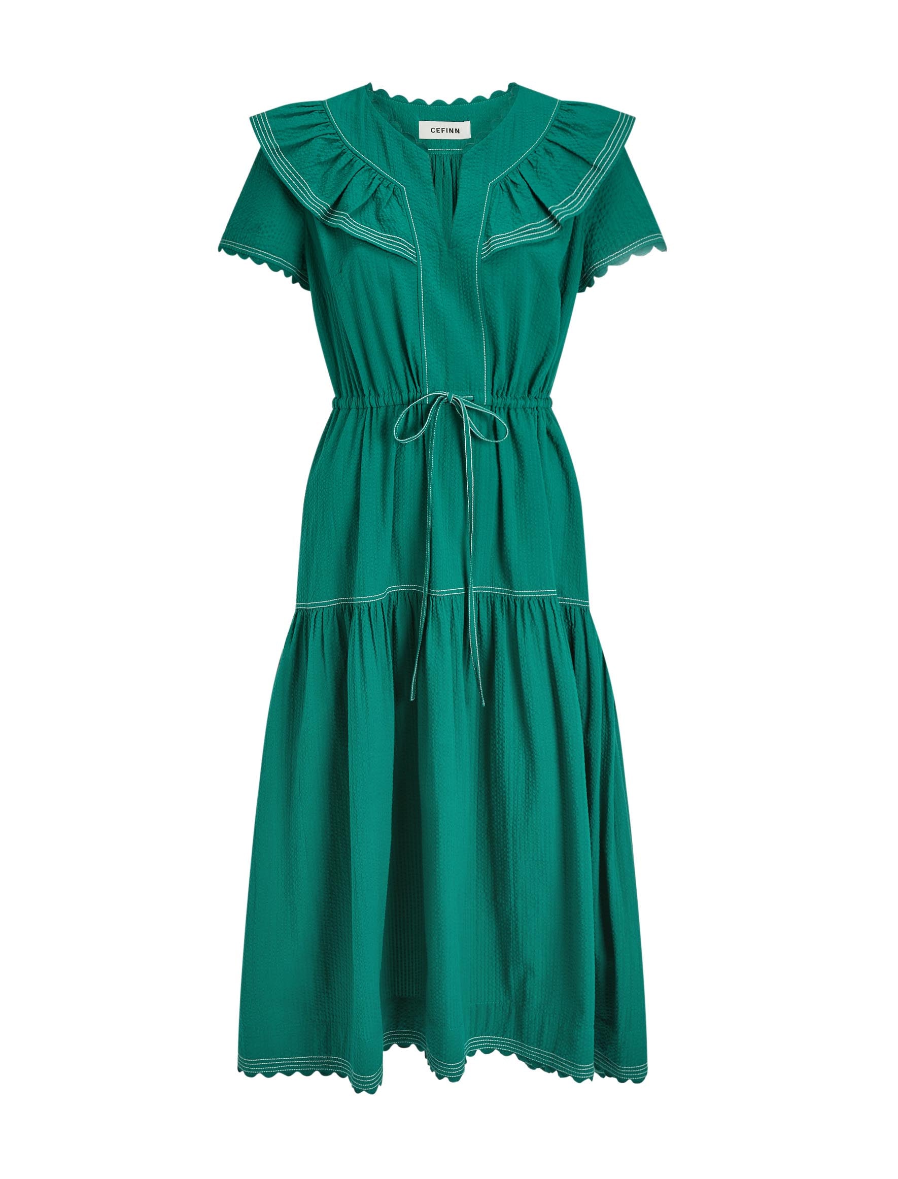 Nessa Cotton Seersucker Maxi Dress - Dark Green - Image 9