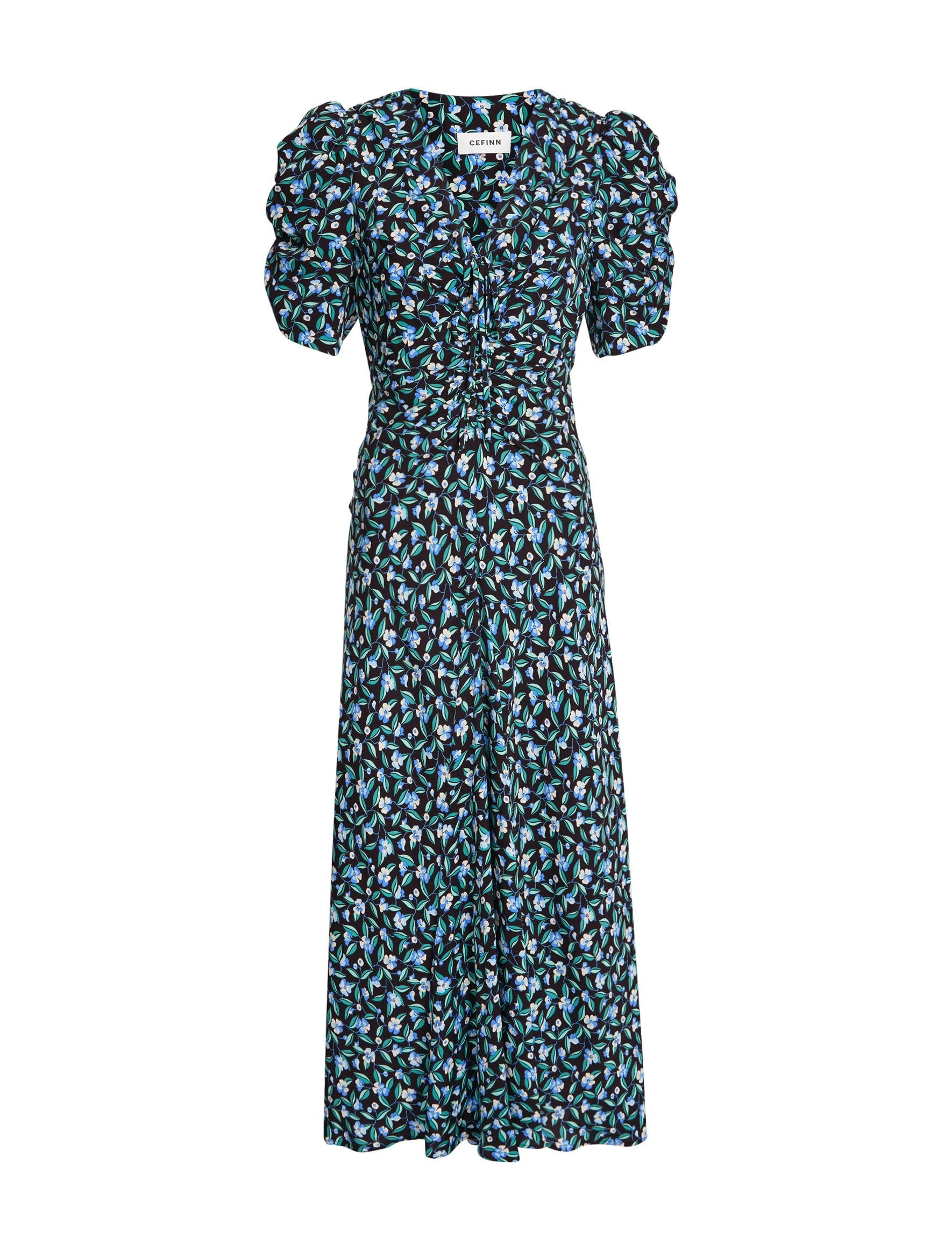 Ophelia Bias Cut Maxi Dress - Black Blue Deco Floral Print - Image 9