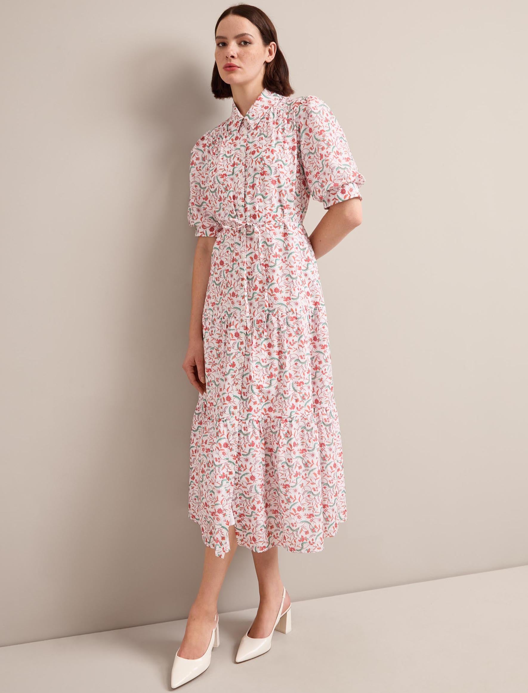 Poppy Silk Blend Maxi Dress - Red Trailing Feather Print - Image 3