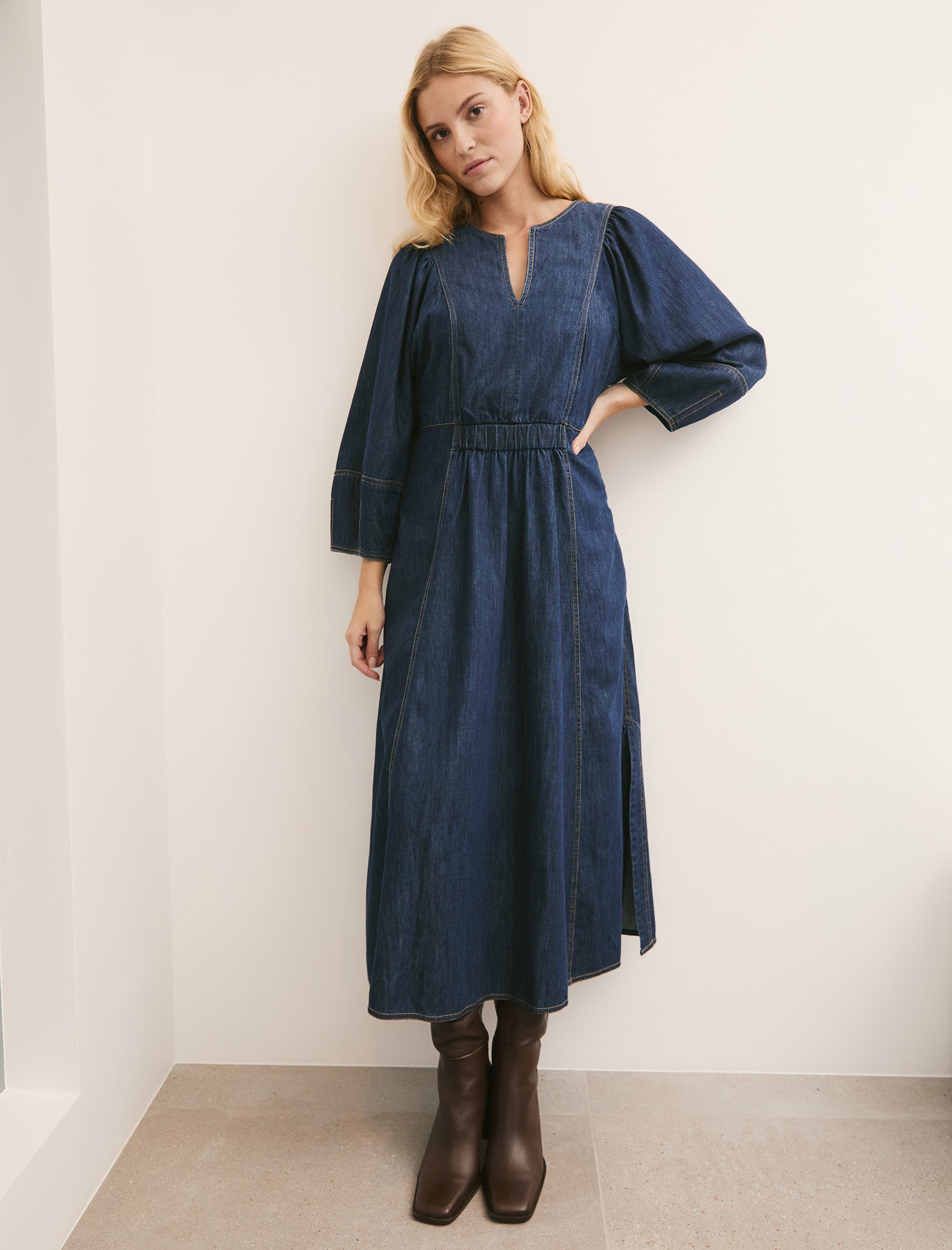 Jude Denim Maxi Dress - Dark Blue - Image 4